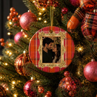 Adorno Tartan a cuadros vintage Navidad (Naranja) Acrìlic