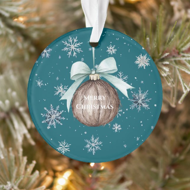 Adorno Teal Blue Snowflakes Christmas Coconut Bow (Árbol)