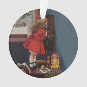 Adorno Teléfono Antiguo de Niña en Navidad