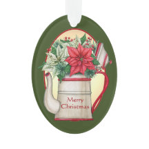 Tetera antigua con Navidad de poinsettias 