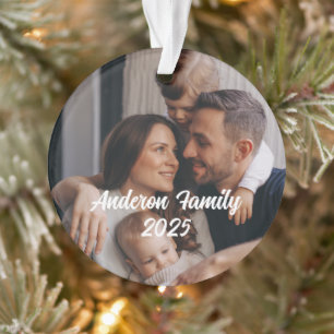 Adorno Texto de foto personalizada de Navidad familiar