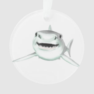 Adorno tiburón acuarela sonriendo gris verde océano anima