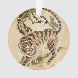 Adorno Tigre Minhwa Vintage Bajo el Árbol de Pino