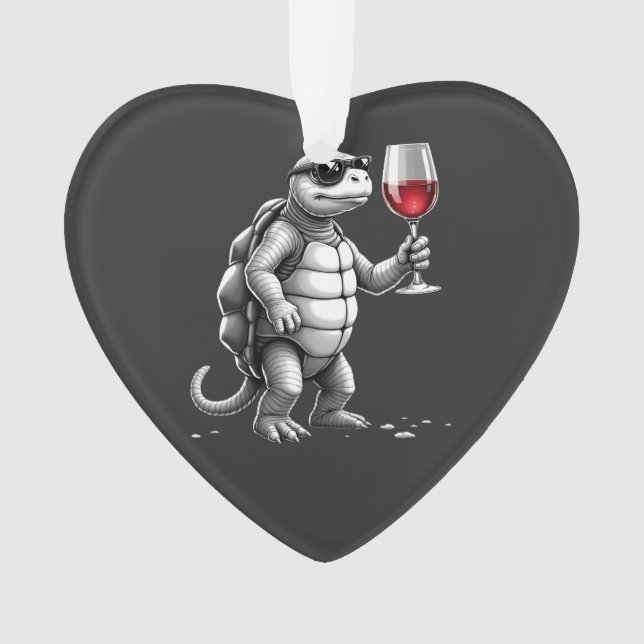 Adorno tortuga genial bebiendo vino tinto impresión artís (Anverso)