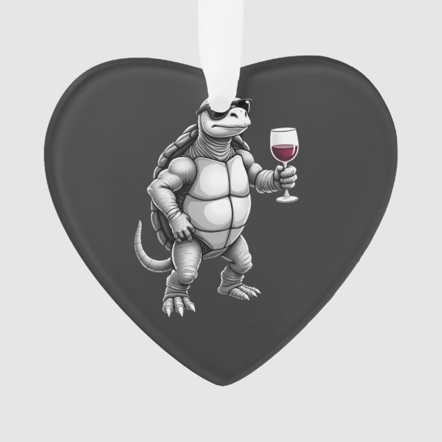 Adorno tortuga genial bebiendo vino tinto impresión artís (Anverso)