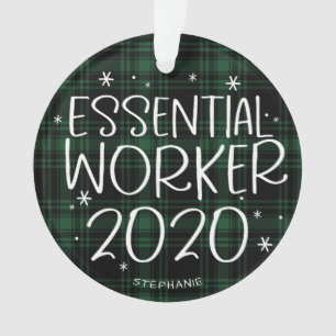 Adorno Trabajador Esencial 2020 Covid Navidad Verde Cuadr