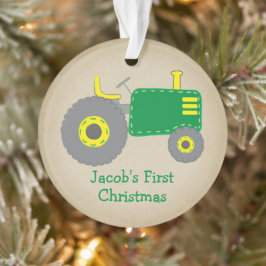 Adorno Tractor Verde Adorable Primera Navidad Kraft Foto