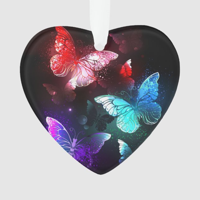 Adorno Tres mariposas brillantes en el fondo nocturno (Anverso)