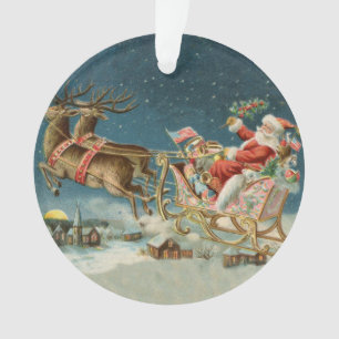 Adorno Trineo Antiguo de Navidad de Santa Claus Reno