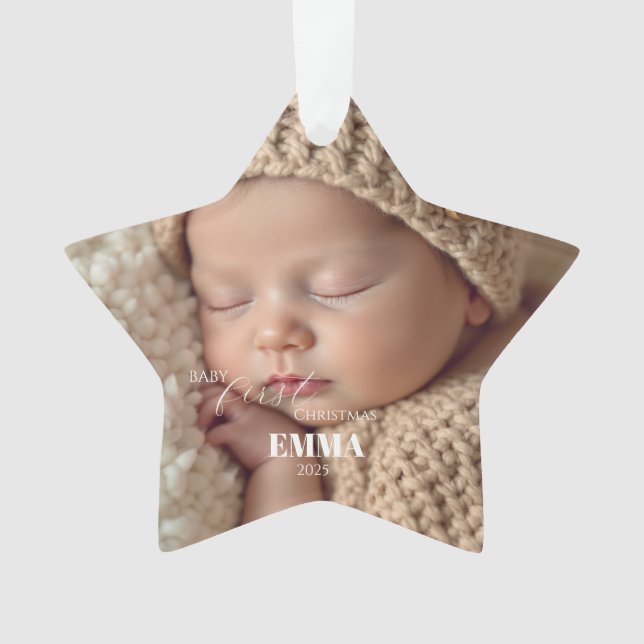 Adorno Two Photos Minimalist Baby First Christmas (Anverso)