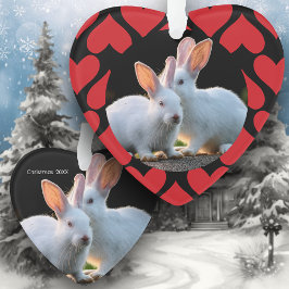 Adorno Two White Rabbits with Red Hearts Holiday