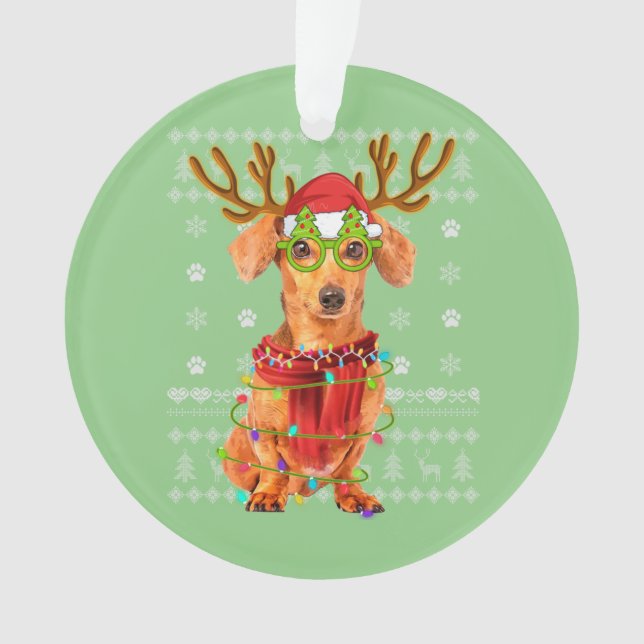 Adorno Ugly Sweater Christmas Lights Dachshund Dog Puppy (Anverso)