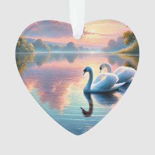 Adorno Un par de cisnes deslizándose en un sereno lago