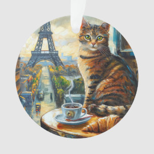 Adorno Una mañana en París Gato atigrado en un café