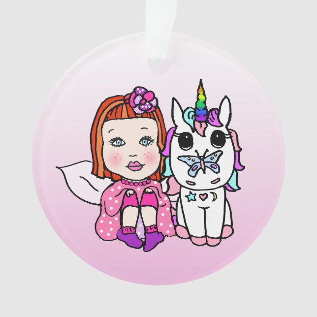 Adorno Unicornio y mariposa de bonito y arcoiris (Anverso)
