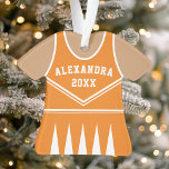 Adorno Uniforme de animador Naranja personalizado<br><div class="desc">Celebra el espíritu de tu animador con este adorno personalizado de animador naranja. Perfecto para conmemorar una temporada especial,  equipo o logro individual. Personalizar con un nombre y un año para crear un keepsake único.</div>