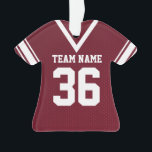 Adorno Uniforme maroon de Jersey de fútbol con foto<br><div class="desc">Jersey de fútbol blanco y marrón con guarnecido blanco y marco fotográfico. Cambia el número y los nombres y sube una foto favorita.</div>