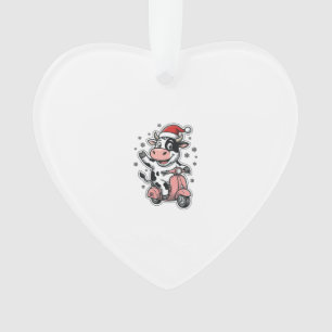 Adorno Vaca de Navidad montando scooter rosa vintage vect