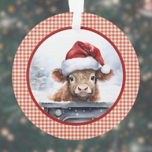 Adorno Vaca Highland en los Navidades Cute Santa Hat Ging
