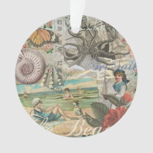 Adorno verano playa vintage pulpo antiguo velero