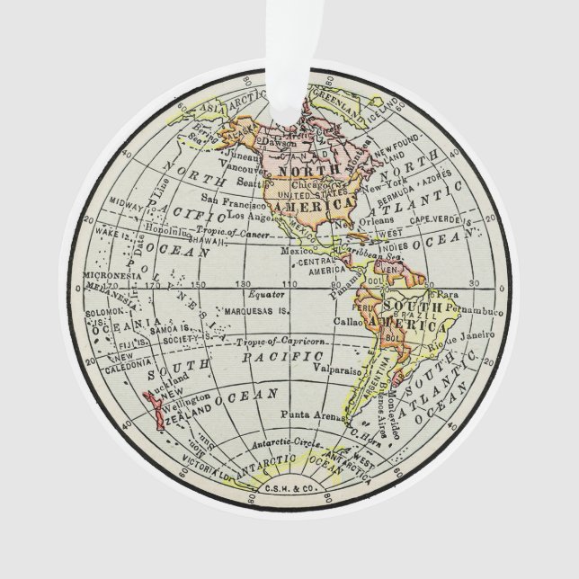 Adorno Viajes en globo del mapa del hemisferio occidental (Anverso)