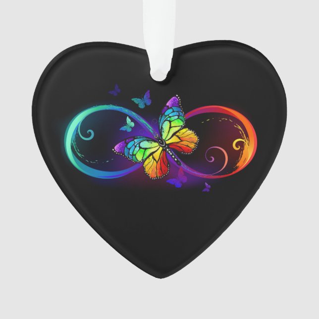 Adorno Vibrant infinity with rainbow butterfly on black (Anverso)