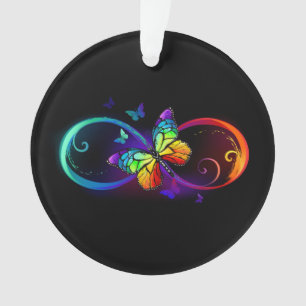 Adorno Vibrant infinity with rainbow butterfly on black