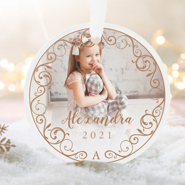 Adorno Viejo antiguo floreciente marco de foto de desplaz (Vintage Antique Flourish Scroll Photo Frame Ornament)