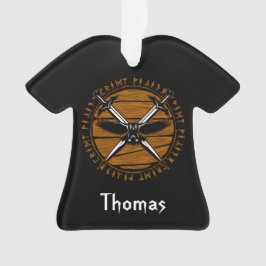 Adorno Viking personalizado entre espadas y raven