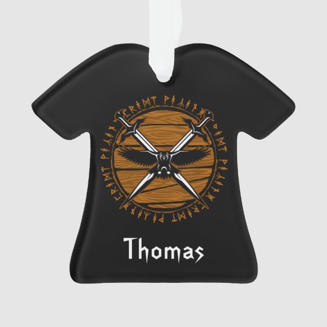 Adorno Viking personalizado entre espadas y raven (Anverso)