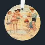 Adorno Vintage Antique Beach Boy Chica Children Bella Art<br><div class="desc">En la playa,  una antigua obra de arte fino de los niños de la playa victoriana que juegan en la arena. Una obra de arte gráfico impresa a orillas del mar.</div>