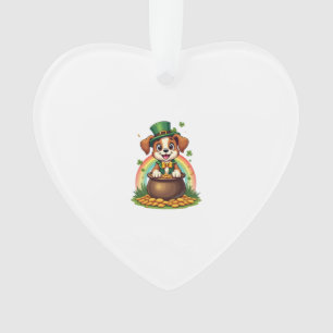 Adorno Vintage Cachorro Lucky Leprechaun Arcoíris Olla de