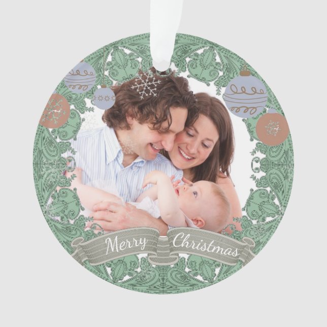 Adorno Vintage Christmas Wreath Custom Photo (Anverso)