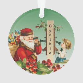 Adorno Vintage Santa y Chica por teléfono con nombre