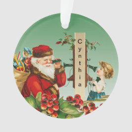Adorno Vintage Santa y Chica por teléfono con nombre