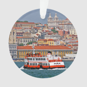 Adorno Vista de Lisboa con el antiguo ferry en el río Ta