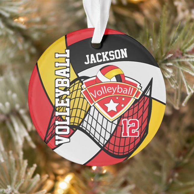 Adorno Voleibol rojo, negro, blanco y dorado 🏐 2 (Árbol)