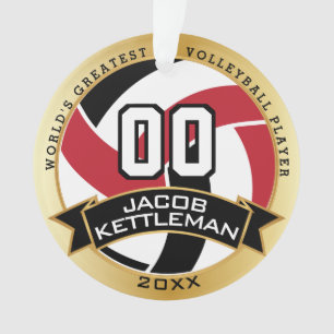 Adorno Voleibol rojo, negro y blanco  Texto DIY