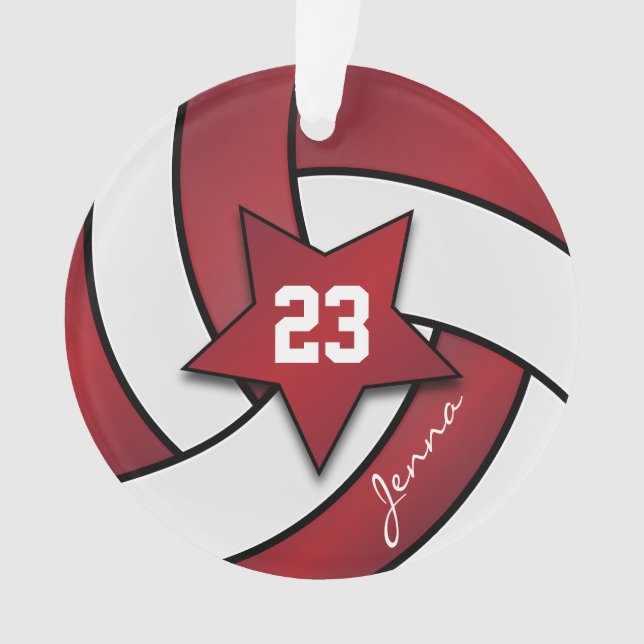 Adorno Voleibol rojo y blanco oscuro 3| nombre DIY (Anverso)