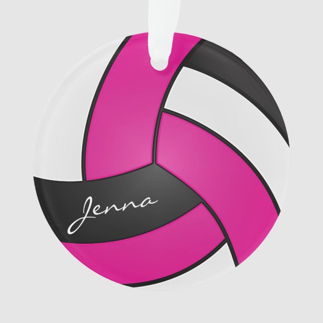 Adorno Voleibol rosa caliente, blanco y negro (Anverso)