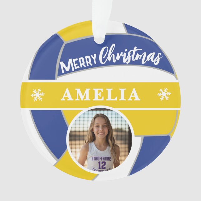 Adorno Volleyball Ball Custom Name Merry Christmas Photo (Anverso)