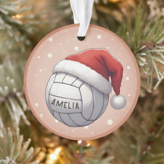 Adorno Volleyball Ball with Red Santa Hat Name Christmas (Árbol)