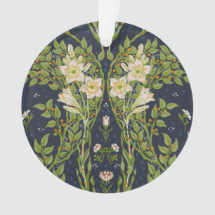 Adorno Walter Crane Vintage Navy Patrón de Lirio Blanco