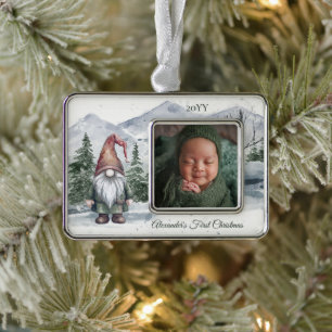 Adorno Watercolor Holiday Gnome Photo Babys First