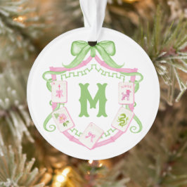 Adorno Watercolor Pink & Green Bow Mahjong Monogram Crest