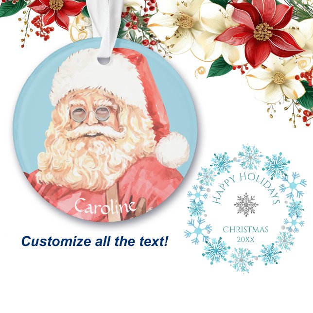 Adorno Watercolor Santa Claus Snowflake Wreath (Subido por el creador)