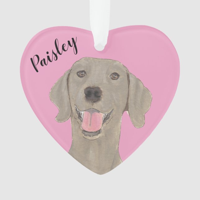 Adorno Weimaraner de Corazón Rosa Personalizado (Anverso)
