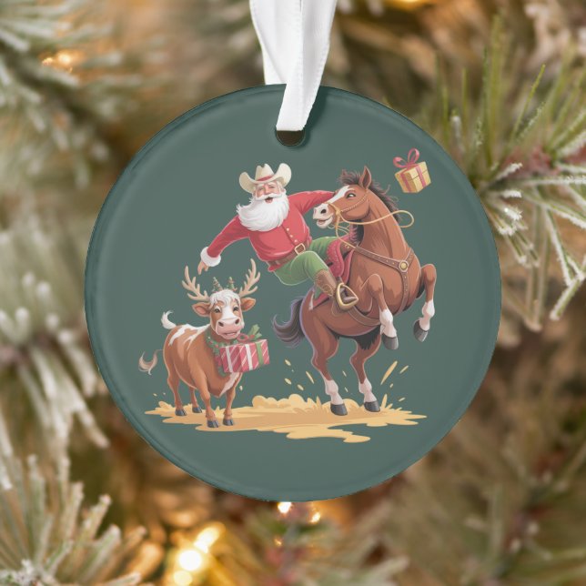 Adorno Western Cowboy Santa Xmas Rodeo Horse & Reindeer  (Árbol)
