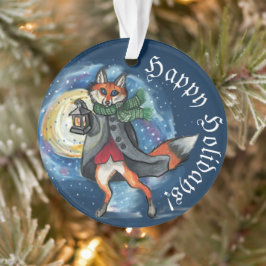 Adorno Whimsical Lantern Fox en la festividad de la nieve