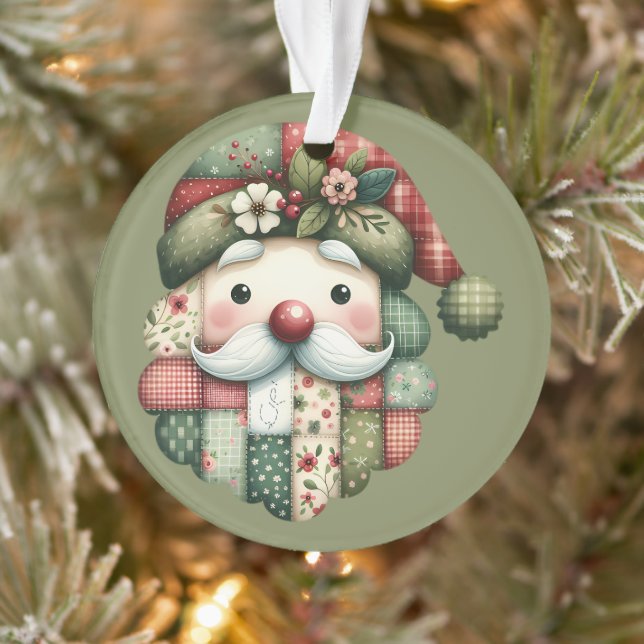 Adorno Whimsical Patchwork Santa Folk Christmas (Árbol)